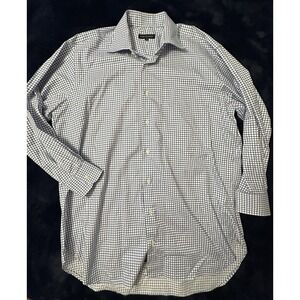 Robert Talbott Dress Shirt 16 32 Blue Cream Micro Check Cotton Classic Menswear